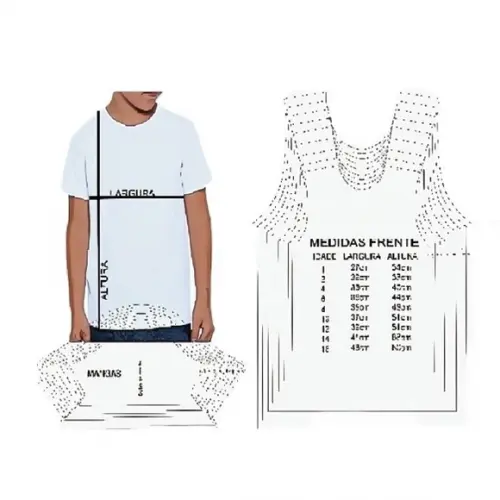 Molde Camiseta Gola Redonda Infantil 1 a 16 Anos