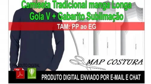 Molde Camiseta Manga Longa Gola V