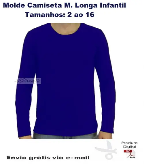 Molde Camiseta Manga Longa Infantil Masculino 2 ao 16 #219