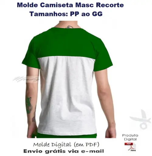 Molde Camiseta Masc com Recorte na manga #395
