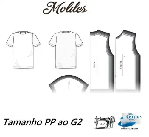 Molde Camiseta Masc Trad Pp ao G2 em pdf e Corel Por Email
