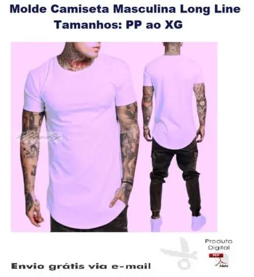 Molde Camiseta Masculina Long Line #221