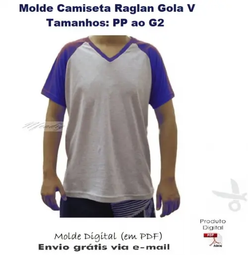 Molde Camiseta Raglan Masculina Gola V #391