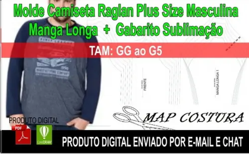 Molde Camiseta Raglan Masculina Plus Size Manga Longa