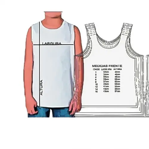 Molde Camiseta Regata Infantil 1 a 16 Anos