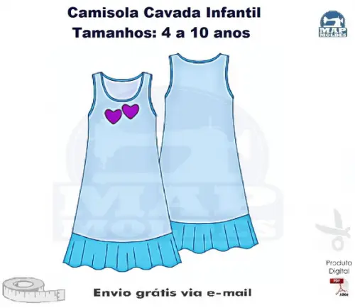 Molde Camisola Cavada Infantil em PDF de 4 a 10 anos