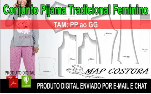 Molde Cojunto Pijama Tradicional Feminino