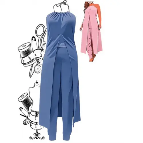 Molde Conjunto Elegante Blusa-vestido + Calça P ao Xxg #448