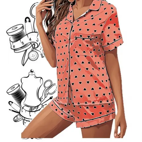 Molde Costura de Pijama Americano Fem Curto Pp ao Xg #352