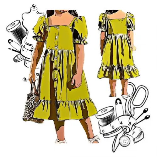 Molde Costura de Vestido Inf Manga Princesa 2-12 Anos #324