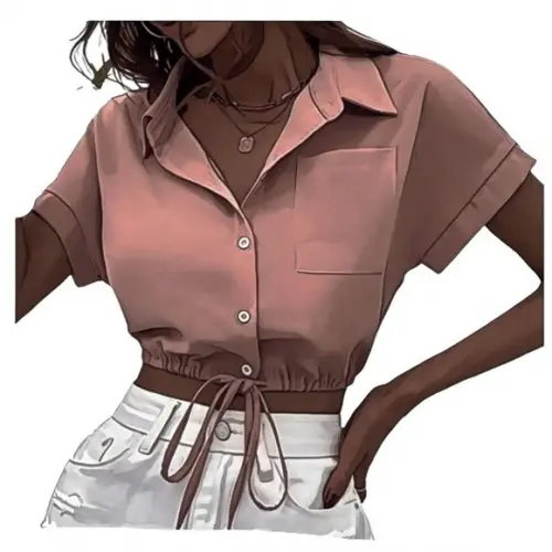 Molde Cropped Camisa Fem Manga Curta Botão P ao Gg