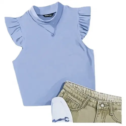 Molde Cropped Gola Alta com Babado na Manga P ao Gg