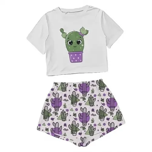 Molde Cropped Manga Curta e Short Infantil 2 a 14 Anos