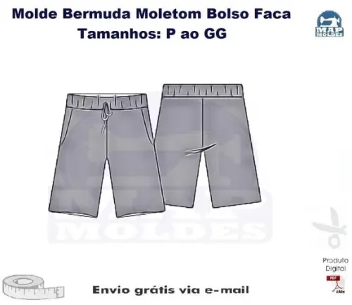 Molde de Bermuda Moletom Masc Bolso Faca PDF P ao GG