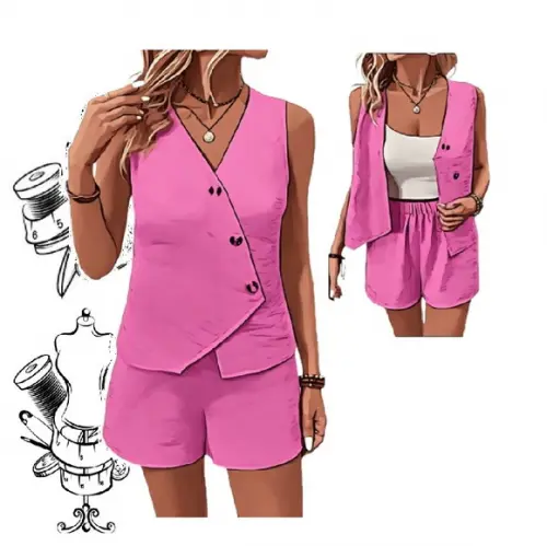 Molde de Conjunto Jaqueta sem Mangas e Short Fem P - Gg #443