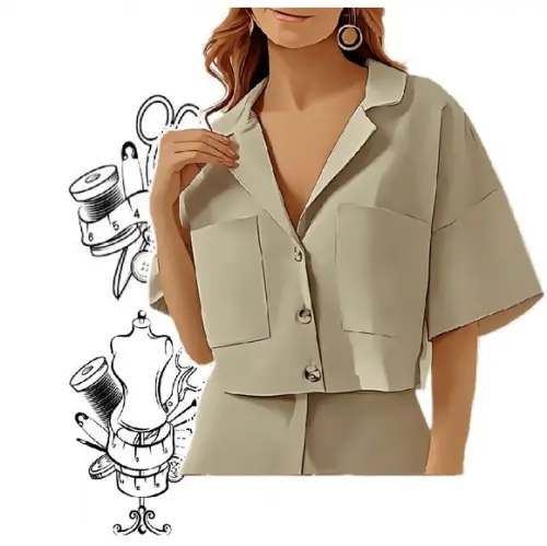Molde de Cropped Camisa Fem Bolso Quadrado P ao Gg #436