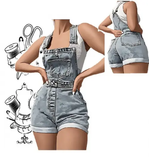 Molde de Jardineira Jeans Bainha Enrolada P ao Xxg #418