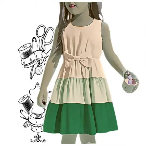 Molde de Vestido Infantil Frente Colorida 2 a 12 Anos #445