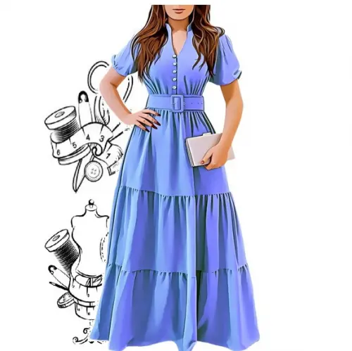 Molde de Vestido Longo com Botões P ao Xxg #425