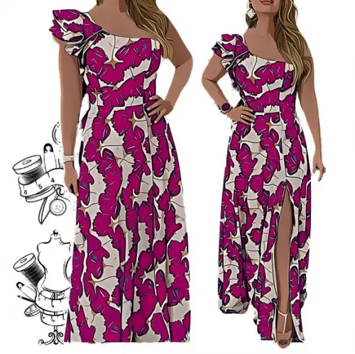 Molde de Vestido Longo Um Ombro do Pp ao Xg #548