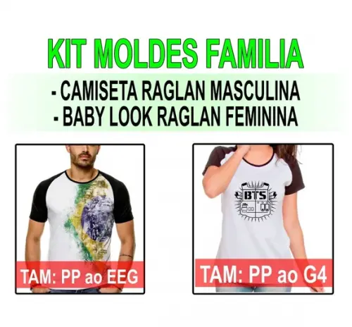 Molde Digital Camiseta Raglan Masculina e Feminina + Gab.