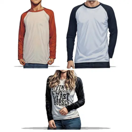 Molde Digital de Camiseta Raglan Manga Longa Masc Fem Inf