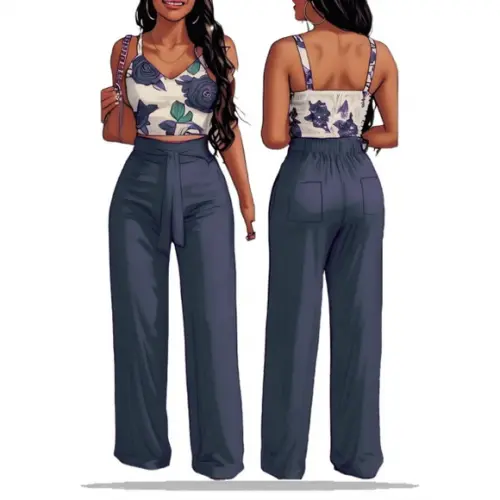 Molde Digital de Conjunto Calça e Cropped Alça Fem P ao Xxg
