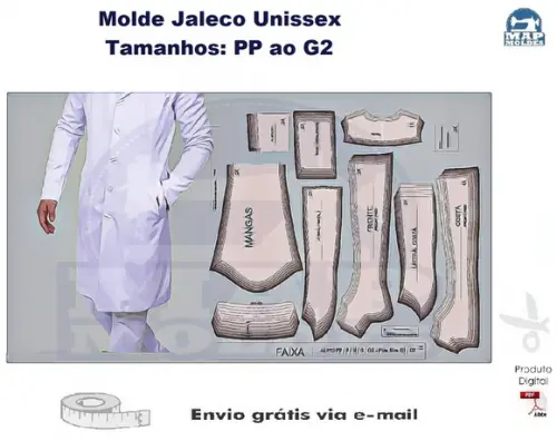 Molde Digital de Jaleco Unissex Pp ao Plus Size G2