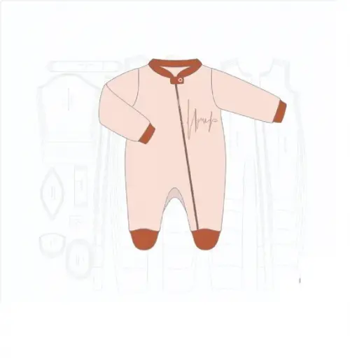 Molde Digital de Macacão Bebê Gola de Padre com Pezinho