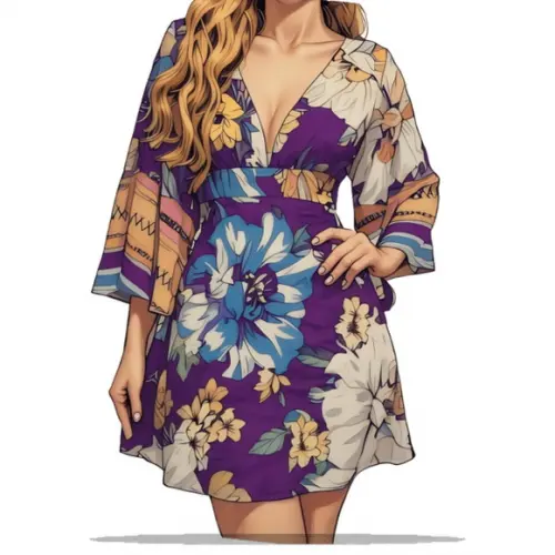 Molde Digital de Vestido Adulto Fem Decote Xale P ao Gg