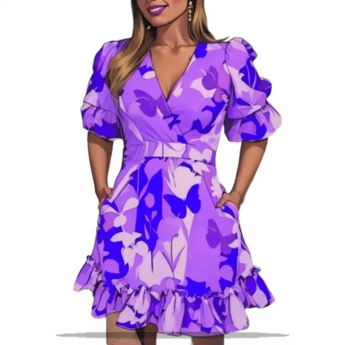 Molde Digital de Vestido com Manga e Babado Adulto do P-xxg