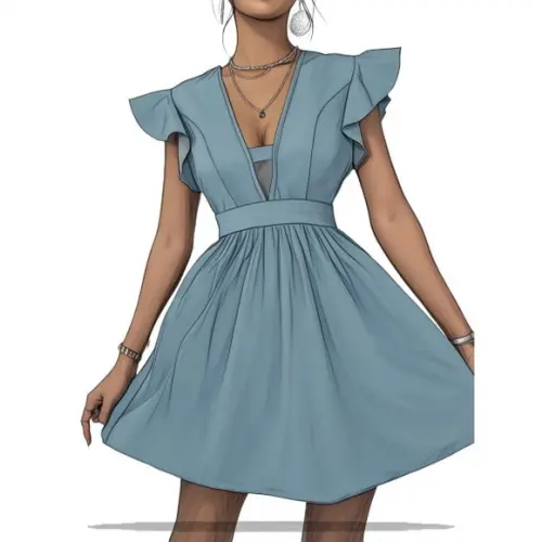 Molde Digital de Vestido Decote em V Detalhe Ombro Pp ao Xxg