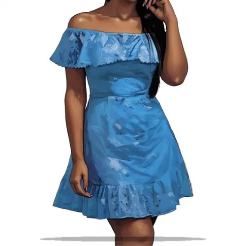 Molde Digital de Vestido com Babado Ombro a Ombro do 36 - 44