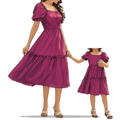 Molde Digital de Vestido m Bufante Adulto e Inf 2-14 P-xxg