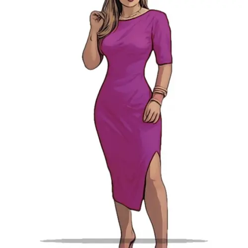 Molde Digital de Vestido Midi Tubinho m Curta Malha P ao G