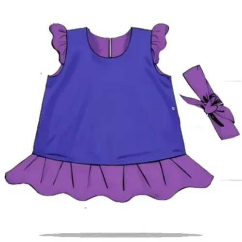 Molde Digital de Vestido Trapézio com Tiara Bebê P ao Gg