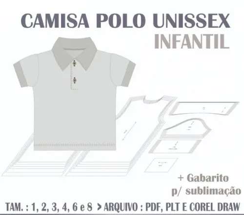 Molde Digital Modelagem de Camisa Polo Unissex Infantil