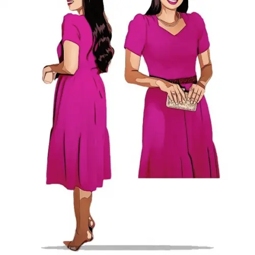 Molde Digital Vestido Decote Coração Manga Princesa P ao Xg