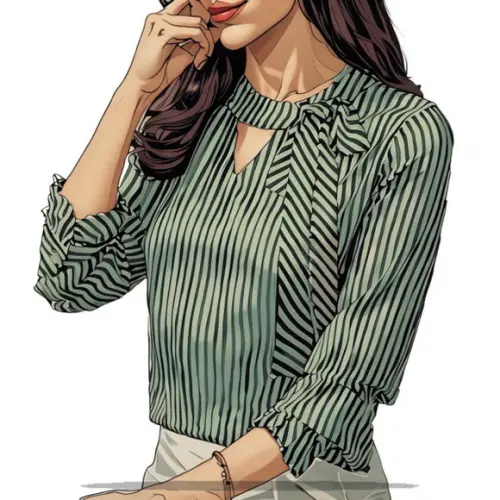 Molde em pdf de Blusa Fem Manga Longa Laço na Gola do 38-46