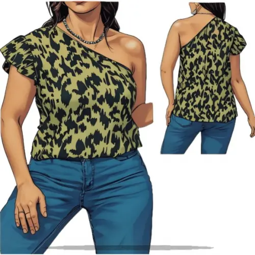 Molde em pdf de Blusa Feminina Um Ombro P ao Xxg