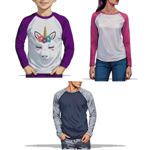 Molde em pdf de Camiseta Raglan Manga Longa Masc Fem Inf