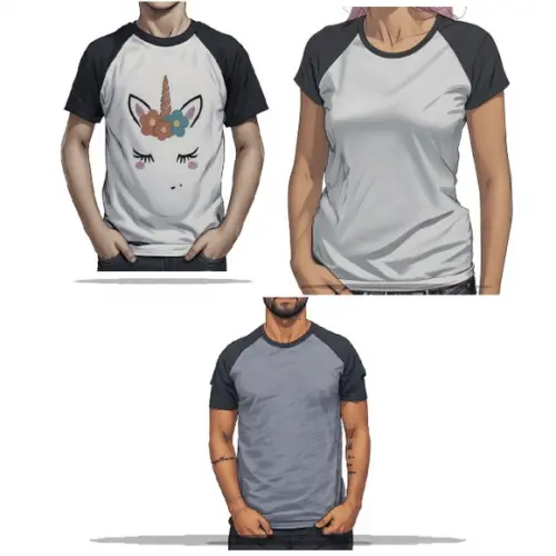 Molde em pdf de Camiseta Raglan Manga Curta Masc Fem Inf