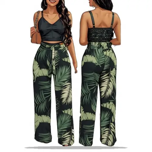 Molde em pdf de Conjunto Calça e Cropped Alça Fem P ao Xxg