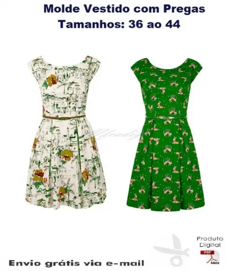 Molde em PDF de Vestido Com Pregas Manga Japonesa #274