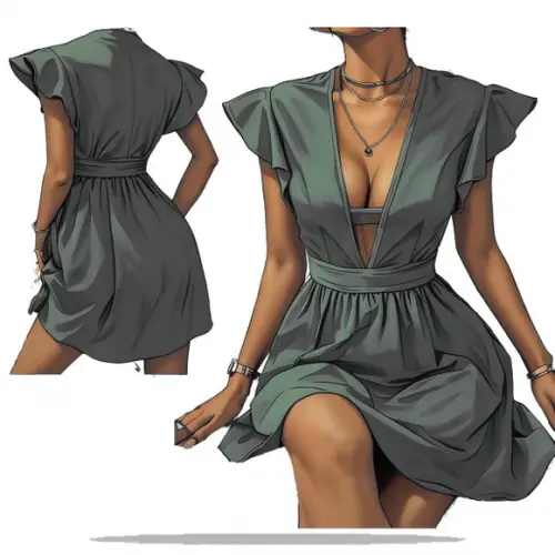 Molde em pdf de Vestido Decote em V Detalhe Ombro Pp ao Xxg