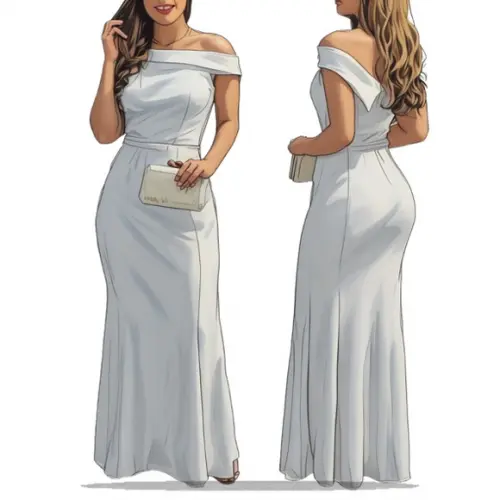 Molde em pdf de Vestido Longo Ombro a Ombro P ao Gg