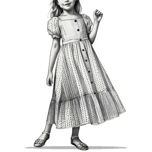 Molde em pdf de Vestido Midi Inf Manga Bufante 2 a 14 Anos