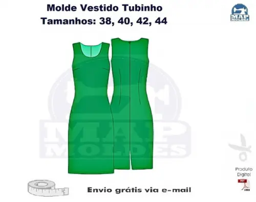 Molde em PDF de Vestido Tubinho do 38 ao 44