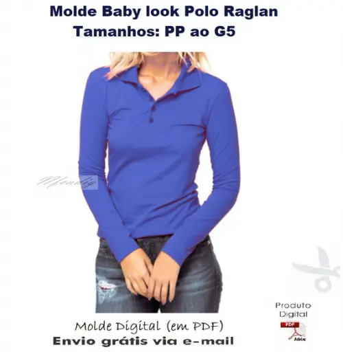 Molde Modelagem Baby look Gola Polo Raglan M Longa #311