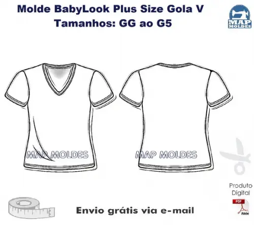 Molde Modelagem Baby Look Plus Size Gola V